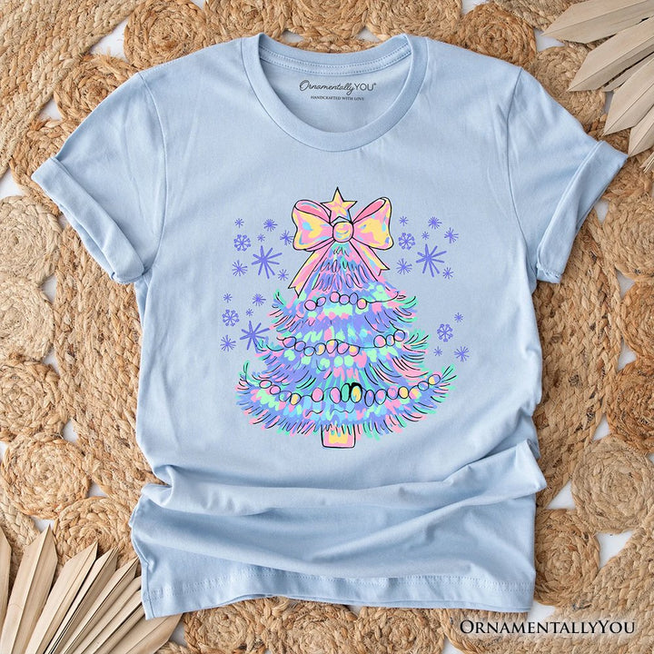 Light Blue Christmas Tree Bow T-Shirt, Coquette Colorful Holiday Tee T-Shirts OrnamentallyYou Light Blue XS 