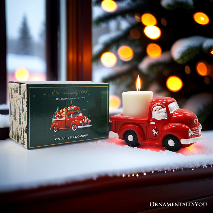 (Pre-Order) Lovely Ceramic Red Truck Candle Christmas and Santa Theme, Candleholder Home Decor Candles OrnamentallyYou 