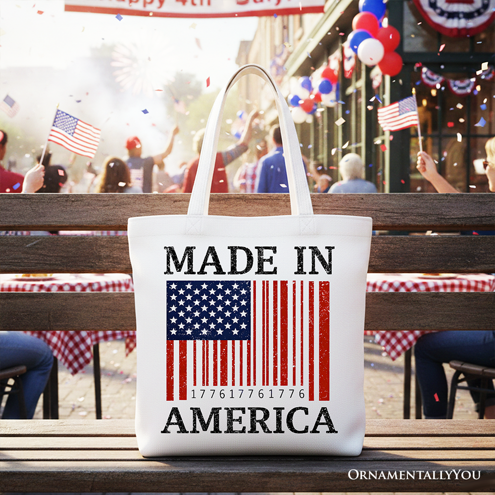 Made In America Bar Code Flag Tote Bag, Patriotic 1776 USA 250th Anniversary Gift Shopper
