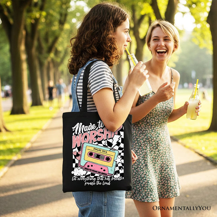 Made to Worship Christian Retro Tote Bag, Psalm 150:6 Bible Verse Gift Shopper Tote Bag OrnamentallyYou 