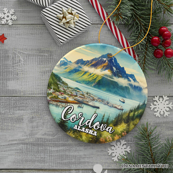 Majestic Cordova Alaska Ornament, Northern Coastal Mountain Town Christmas Gift and Keepsake