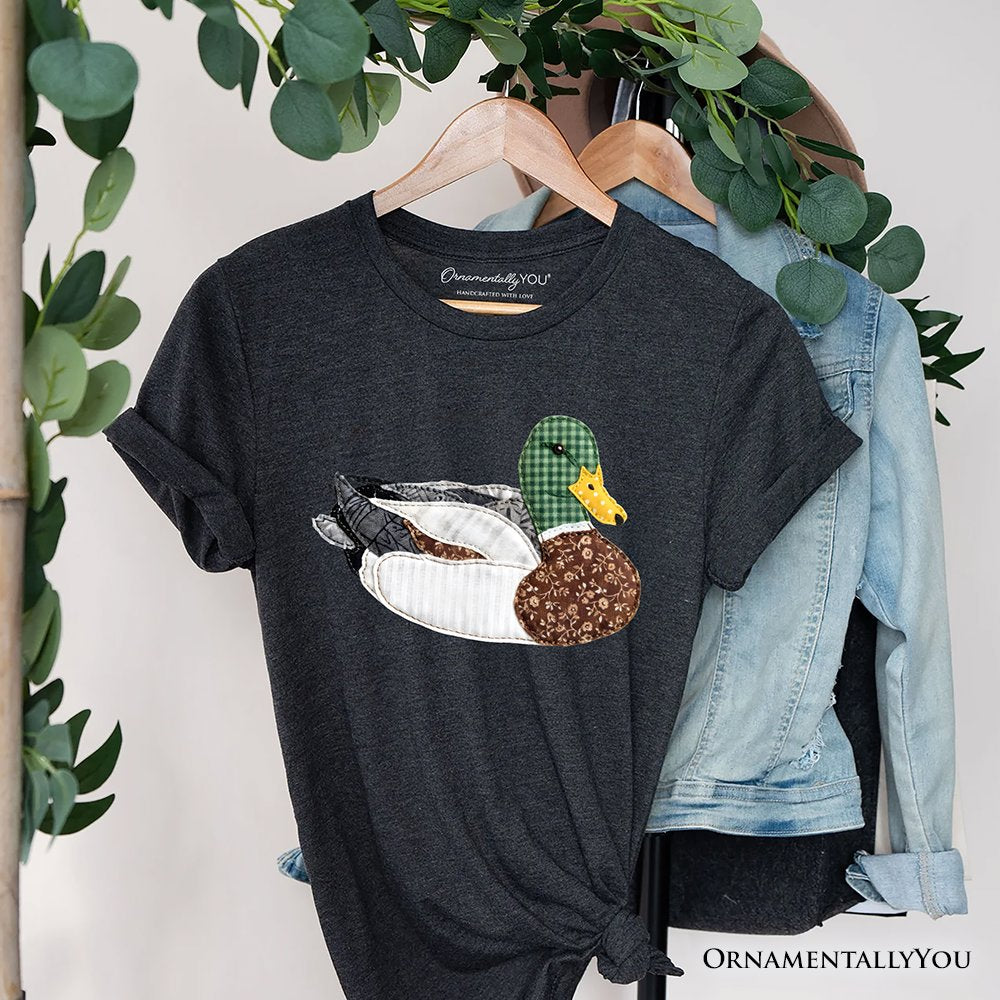 Mallard Duck Printed Faux Patchwork T-Shirt, Hunting Outdoors Tee T-Shirts OrnamentallyYou Dark Gray XS 