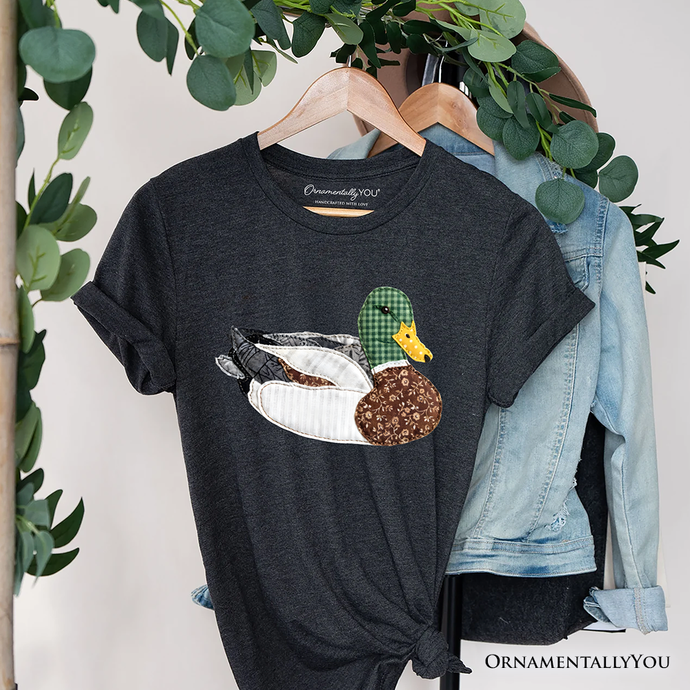 Mallard Duck Printed Faux Patchwork T-Shirt, Hunting Outdoors Tee