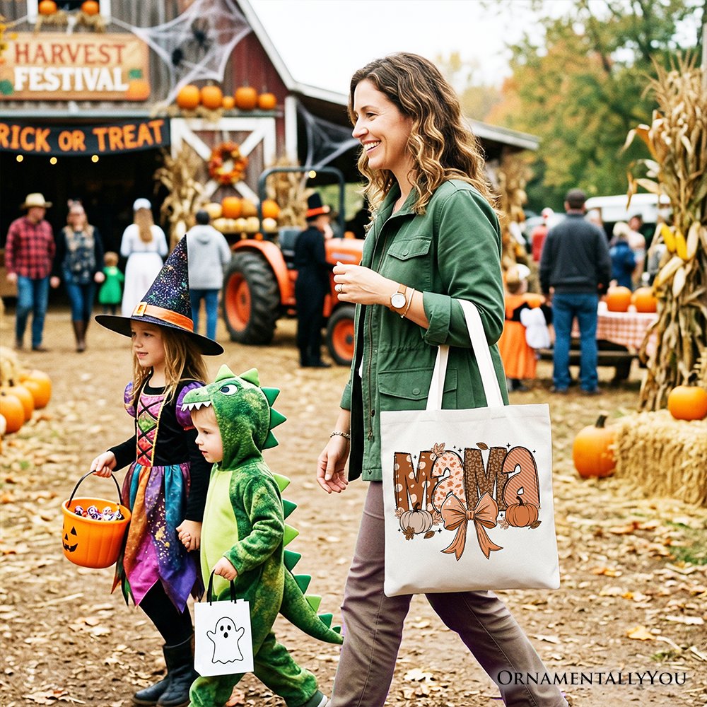 Mama Coquette Autumn Tote Bag, Cozy Fall Pumpkins for Mothers Tote Bag OrnamentallyYou 