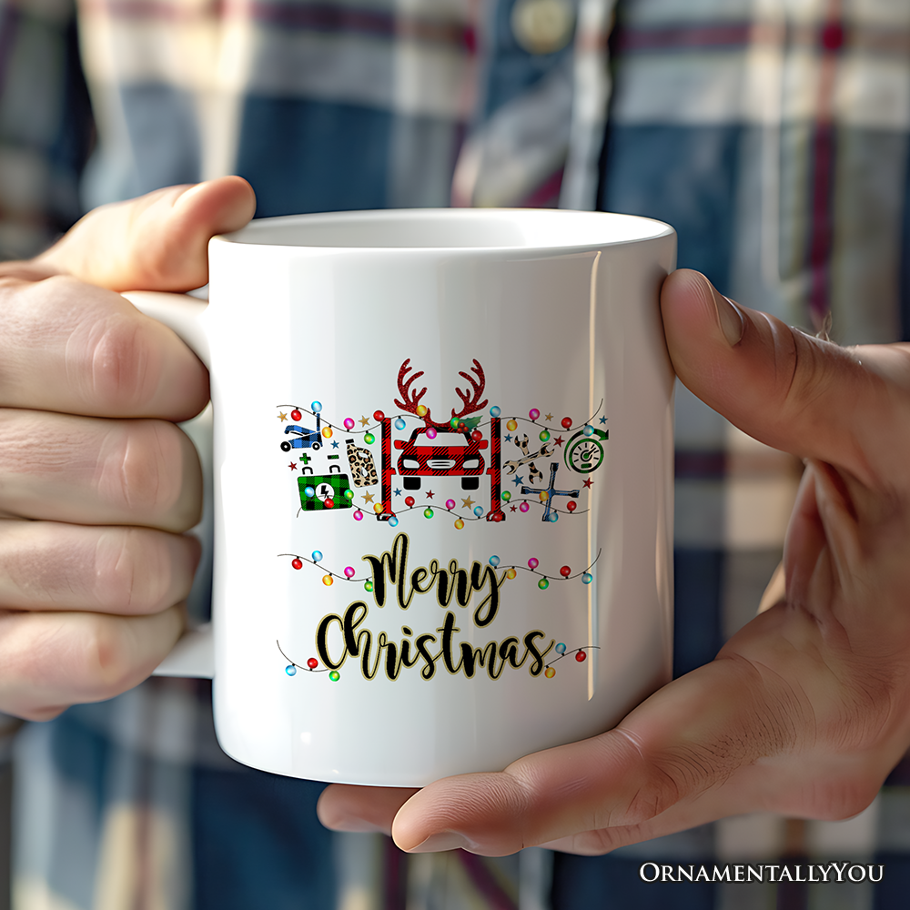 Personalized Mug Automotive Technician Plaid Christmas, Mechanic Repair and Parts Gift for Shop