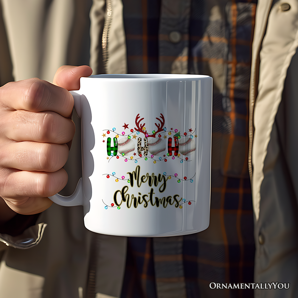 Personalized Mug Baseball Buffalo Plaid Christmas, Ho Ho Ho Baseball Gift