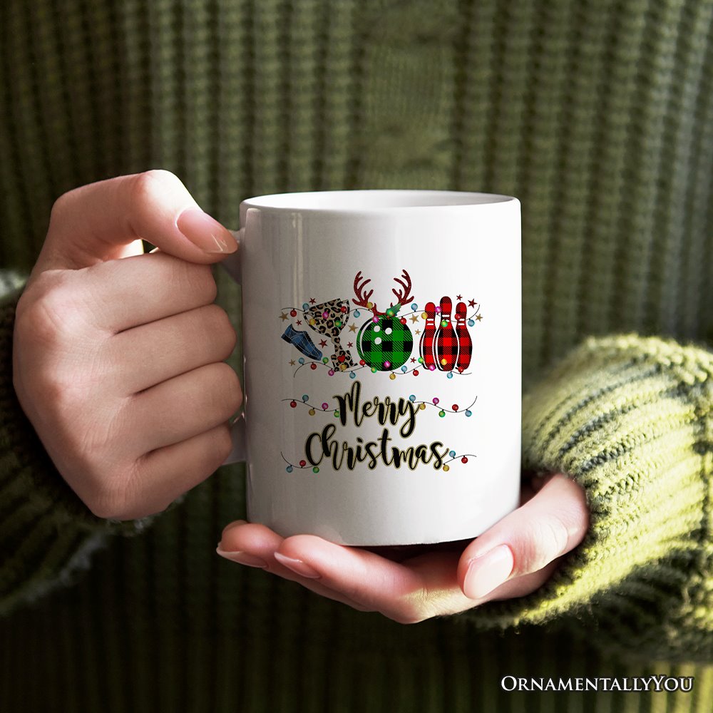 Personalized Mug Bowling Buffalo Plaid Christmas, Ball Pins and Trophy Personalized Ceramic Mug OrnamentallyYou 12oz Mug Non-Custom 