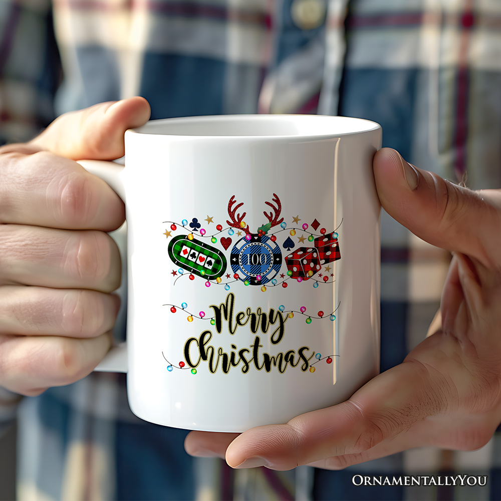 Personalized Mug Casino Buffalo Plaid Christmas, Poker and Dice, Player and Staff Gift