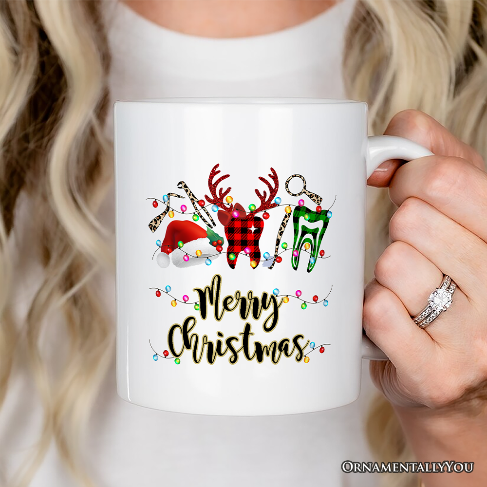 Personalized Mug Dentist Buffalo Plaid Christmas, Dental Gift