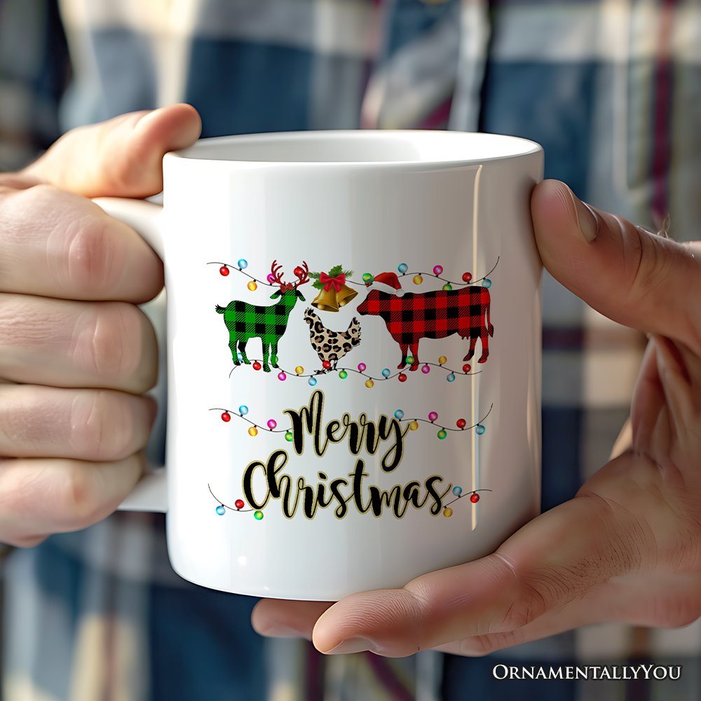 Personalized Mug Farm Animal Buffalo Plaid Christmas, Farmhouse Gift Personalized Ceramic Mug OrnamentallyYou 12oz Mug Non-Custom 