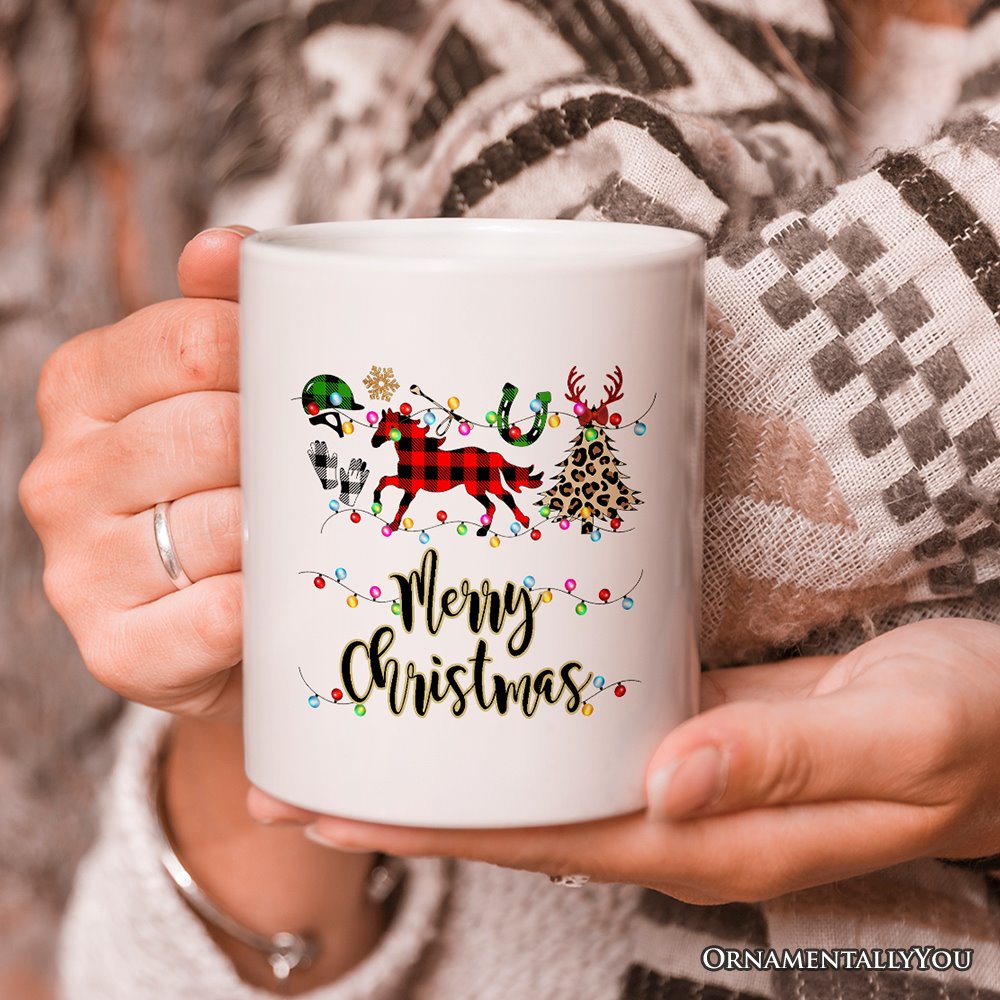 Personalized Mug Horse Buffalo Plaid Christmas, Equestrian Gift Personalized Ceramic Mug OrnamentallyYou 12oz Mug Non-Custom 