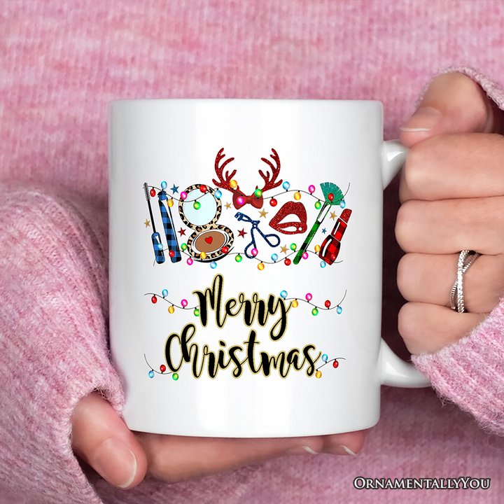 Personalized Mug Makeup Artist Buffalo Plaid Christmas, Cosmetologist Beauty and Cosmetics Gift