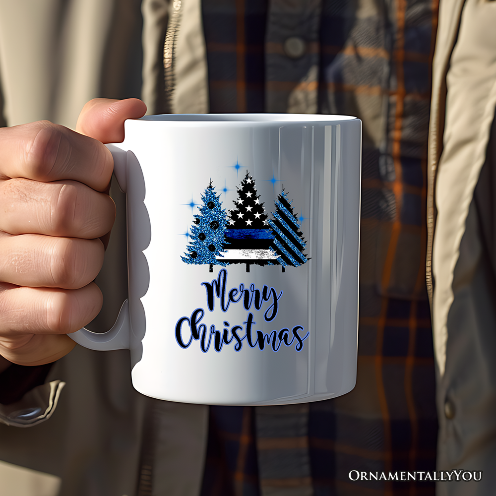 Personalized Mug Police Officer Back The Blue Christmas Trees, Retirement Gift