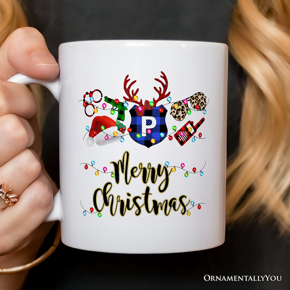 Personalized Mug Police Officer Christmas Buffalo Plaid Christmas