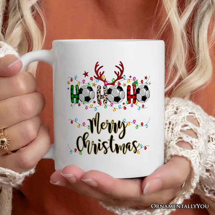 Personalized Mug Soccer Buffalo Plaid Christmas, Ho Ho Ho Football Gift