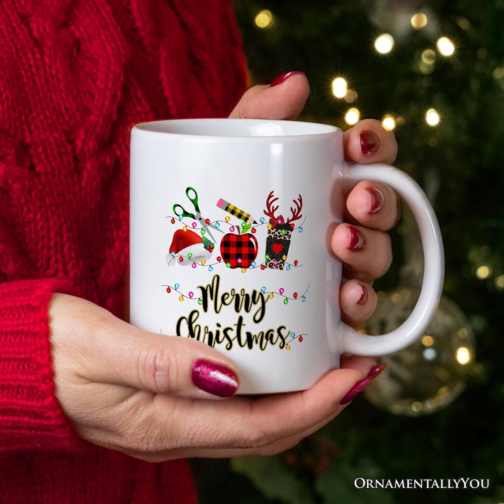 Personalized Mug Merry Christmas Plaid Teacher, School Professional Gift Personalized Ceramic Mug OrnamentallyYou 12oz Mug Non-Custom 