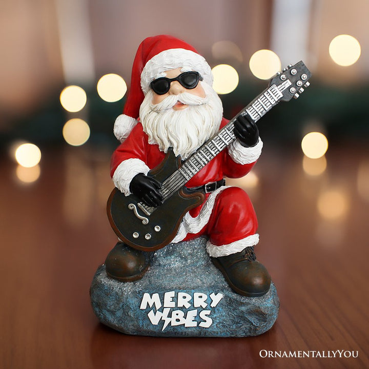 (Pre-Order) Merry Vibes Rockstar Santa Christmas Figurine, 10" Rock n Roll Lover Gift Garden Statue Resin Statues OrnamentallyYou 