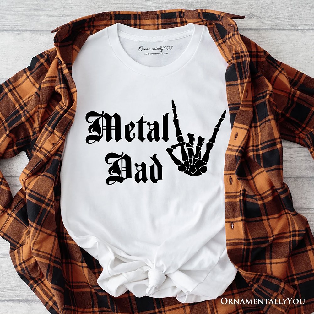 Metal Dad Skeleton T-Shirt, Rock Music Hand Sign Tee T-Shirts OrnamentallyYou White XS 