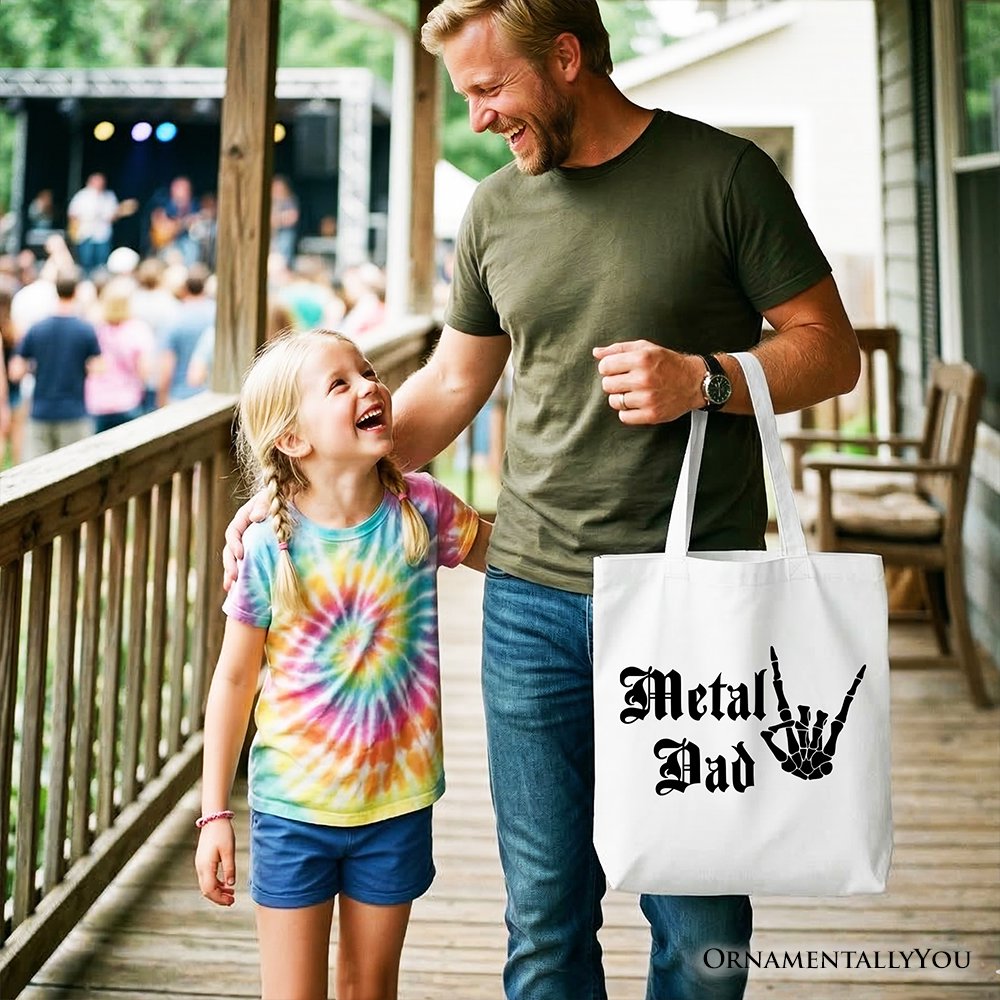 Metal Dad Skeleton Tote Bag, Rock Music Hand Sign Gift Shopper Tote Bag OrnamentallyYou 