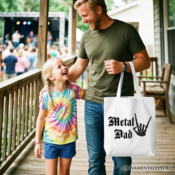 Metal Dad Skeleton Tote Bag, Rock Music Hand Sign Gift Shopper Tote Bag OrnamentallyYou 