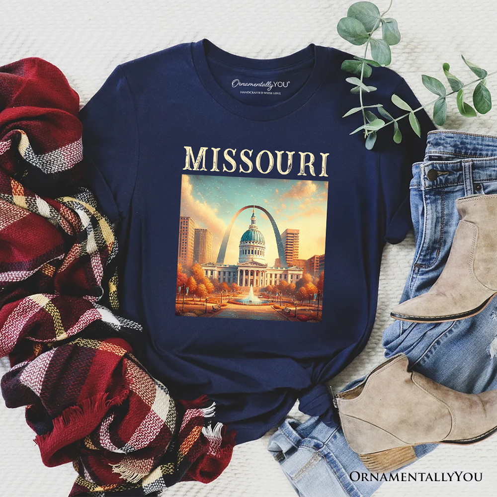 Missouri State Gateway Arch and Courthouse T-Shirt, Iconic St. Louis Landmarks Tee and Travel Souvenir