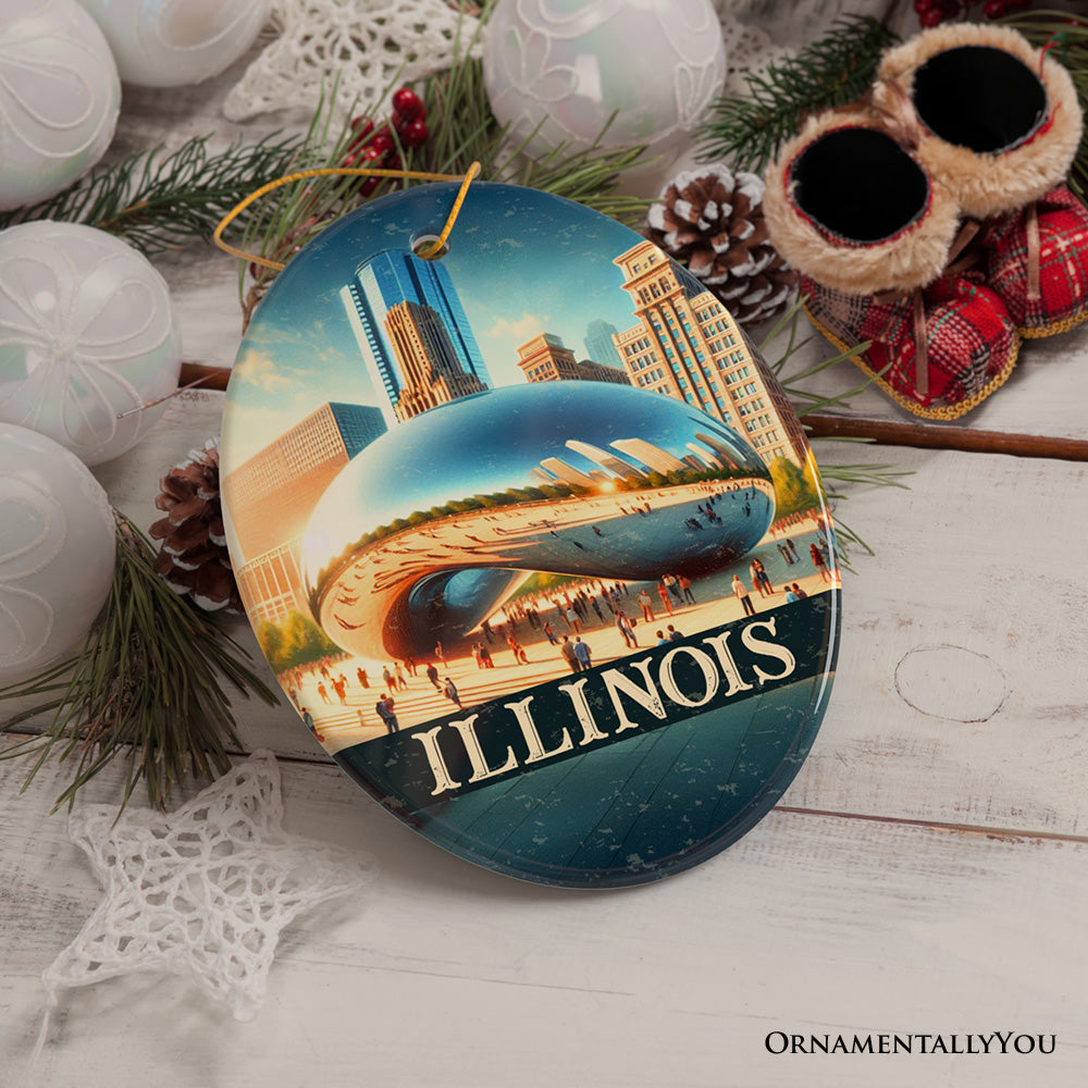 Modern Illinois Cloud Gate Ornament, Iconic Chicago Bean Christmas Gift and Urban Landmark Souvenir