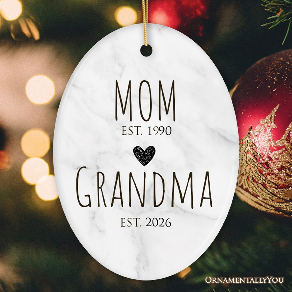 Mom to Grandma Ornament, Gift for First Time Grandmother Ceramic Ornament OrnamentallyYou Oval 