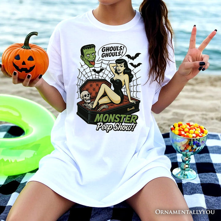 Monster Peep Show Pin-Up T-Shirt, Retro Horror Halloween Tee T-Shirts OrnamentallyYou 