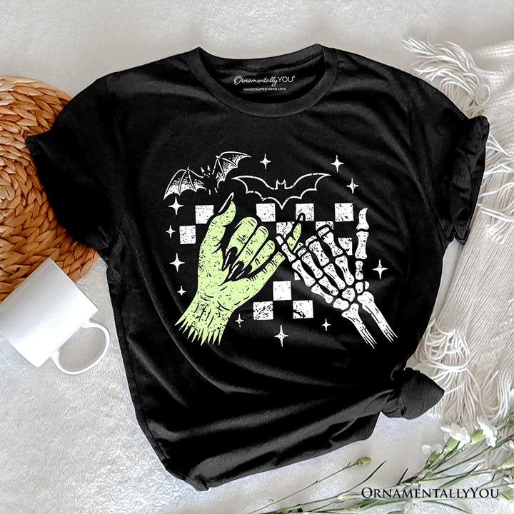Monster Skeleton Pinky Promise T-Shirt, Funny Spooky Halloween Tee T-Shirts OrnamentallyYou Black XS 