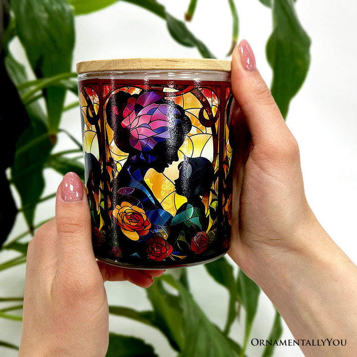 Mother and Child Faux Stained Glass LED Tea Light Candle, Charming Tabletop Decor With Soft Glow