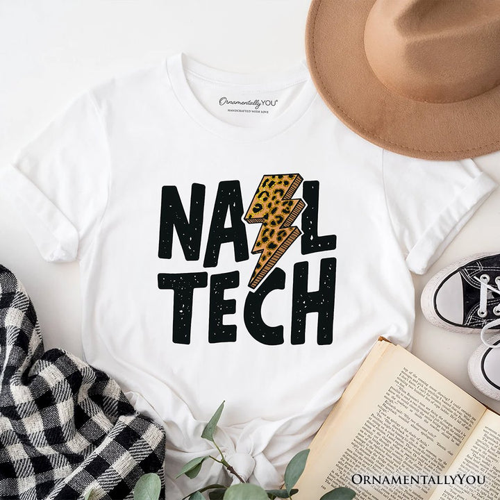 Nail Tech Leopard Lightning T-Shirt, Retro Stylist Tee T-Shirts OrnamentallyYou White XS 