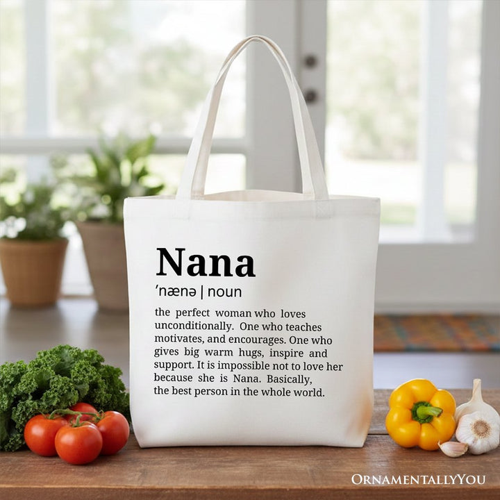 Nana Definition Canvas Tote Bag, Funny Grandmother Gift Shopper Tote Bag OrnamentallyYou White 