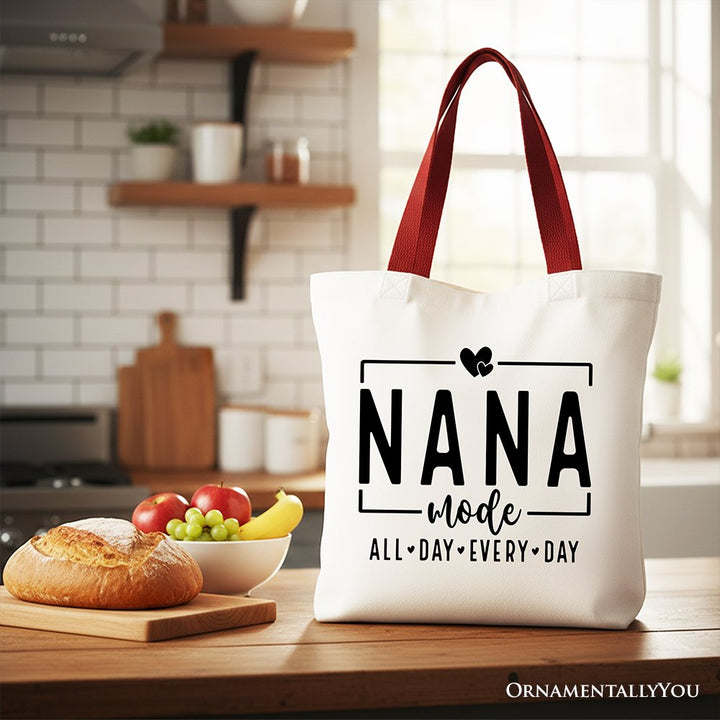 Nana Mode Canvas Tote Bag, All Day Every Day Gift Shopper for Grandma Tote Bag OrnamentallyYou Red Handle 