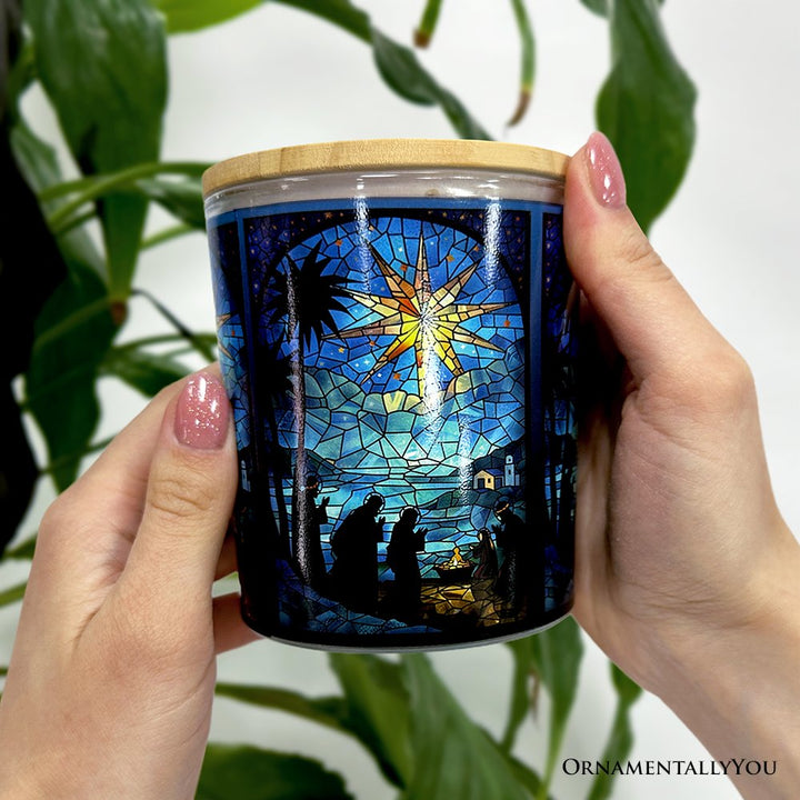 Nativity Faux Stained Glass LED Tea Light Candle, Holy Night Scene Christmas Decor With Soft Glow Candles OrnamentallyYou 