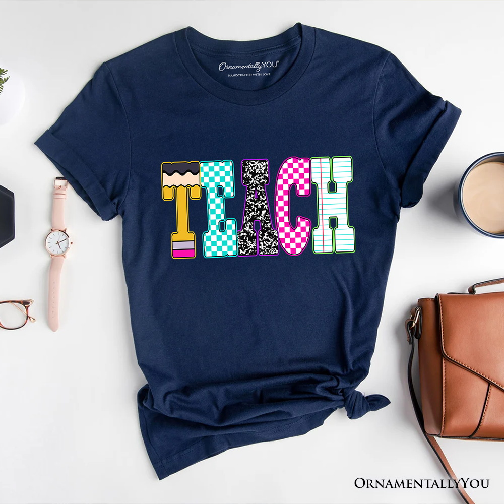 Neon Teacher Checkered Retro T-Shirt, Back To School Tee