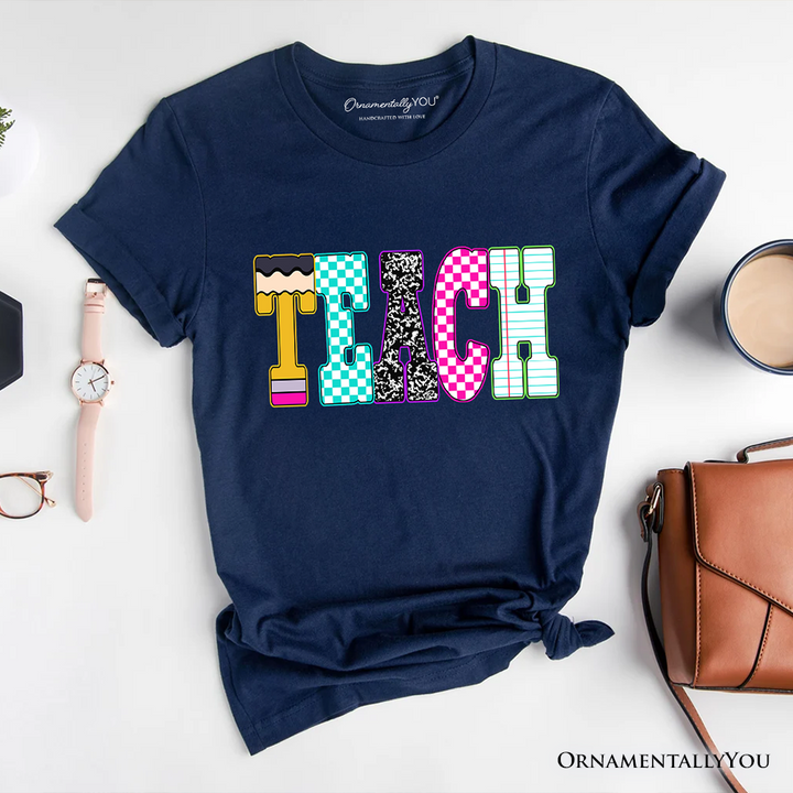 Neon Teacher Checkered Retro T-Shirt, Back To School Tee