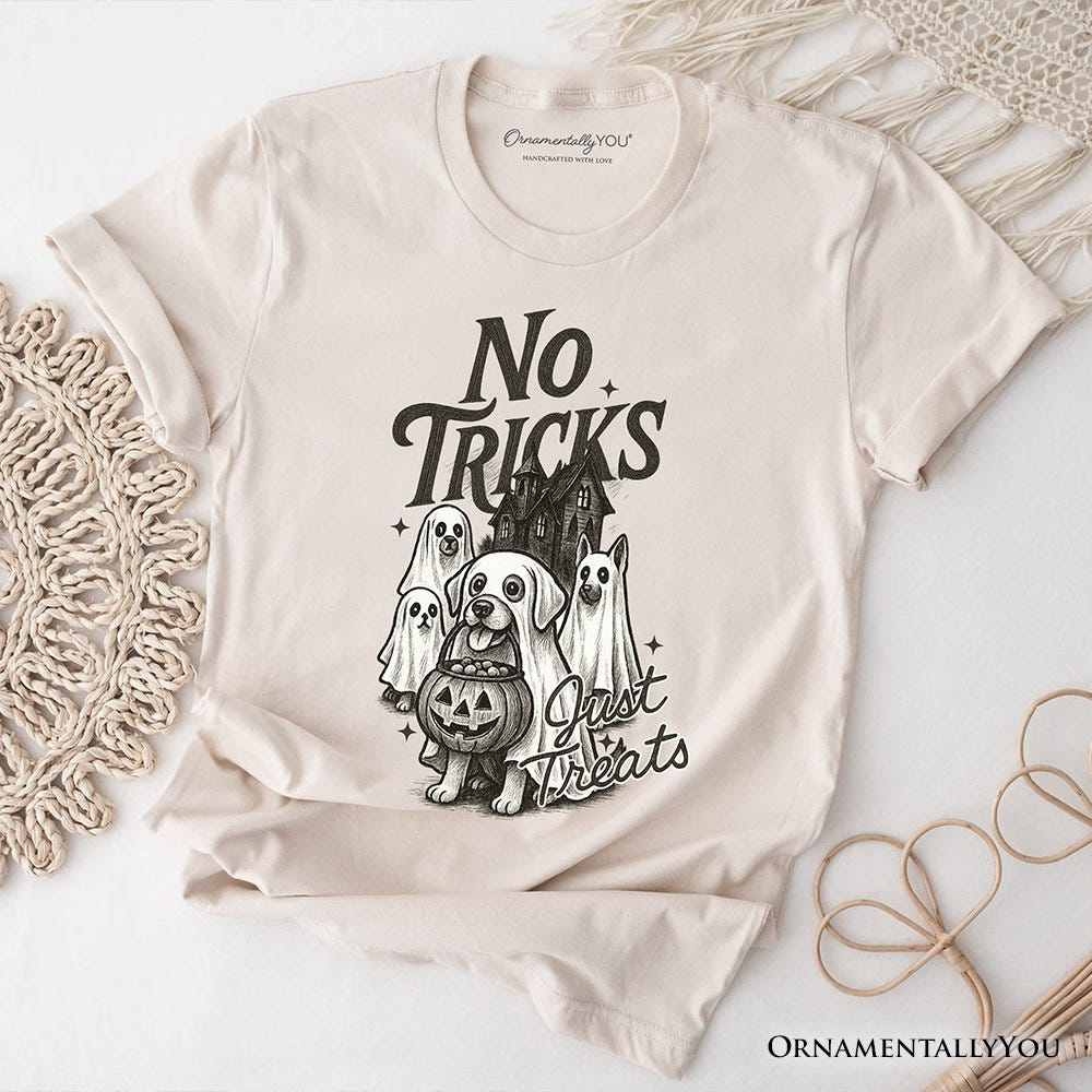 No Tricks Just Treats Dog T-Shirt, Funny Halloween Puppy Tee with Spooky Vibes T-Shirts OrnamentallyYou Natural XS 