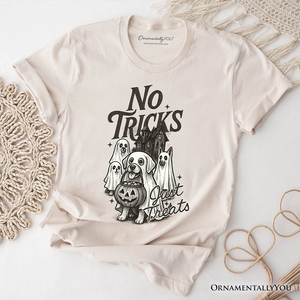 No Tricks Just Treats Dog T-Shirt, Funny Halloween Puppy Tee with Spooky Vibes T-Shirts OrnamentallyYou Natural XS 