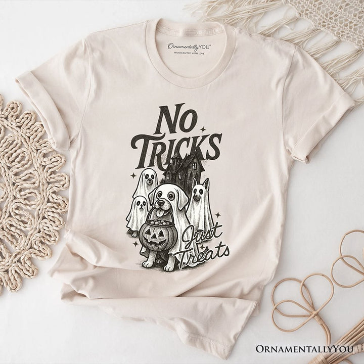 No Tricks Just Treats Dog T-Shirt, Funny Halloween Puppy Tee with Spooky Vibes T-Shirts OrnamentallyYou Natural XS 