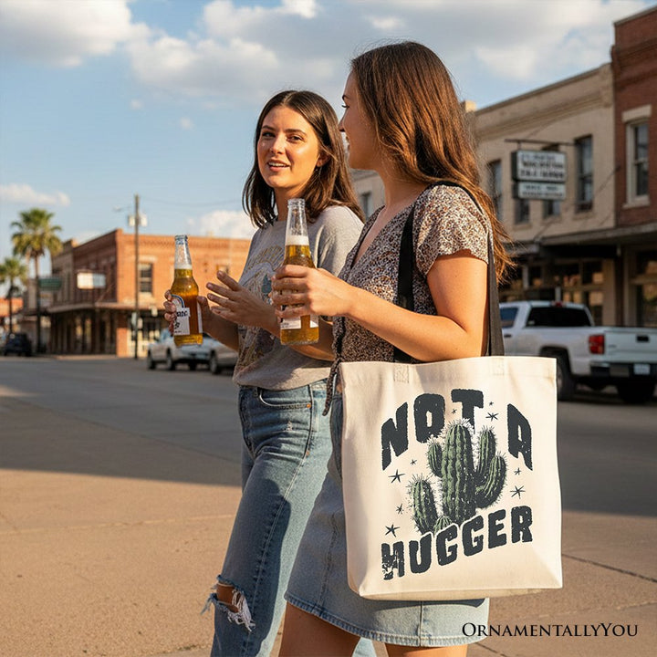 Not a Hugger Tote Bag With Cactus, Funny Retro Gift Shopper for Sarcastic Girls Tote Bag OrnamentallyYou 