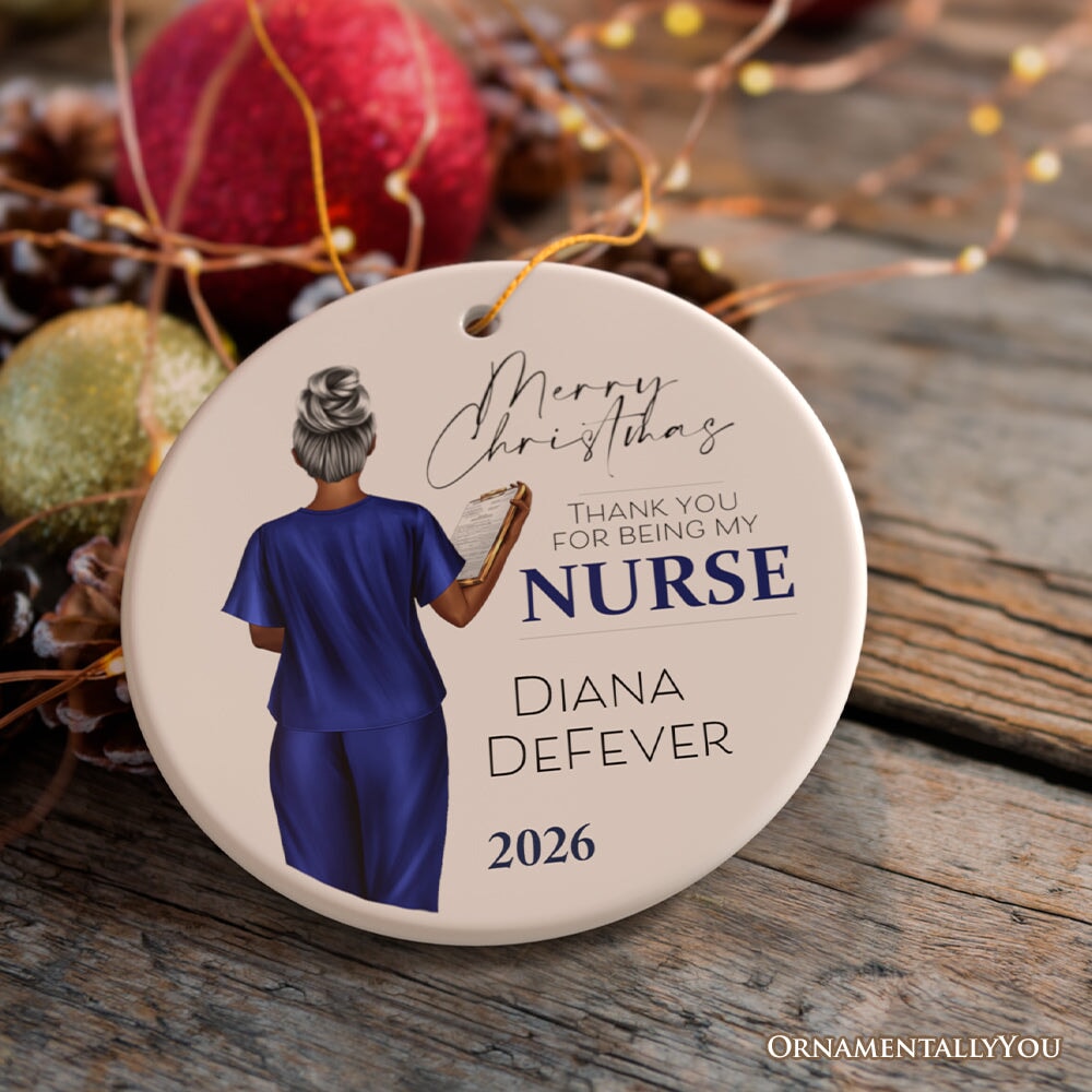 Nurse Appreciation Gift Personalized Ornament, Custom Retirement, Student or Nursing Practitioner Small Christmas Present Ceramic Ornament OrnamentallyYou 