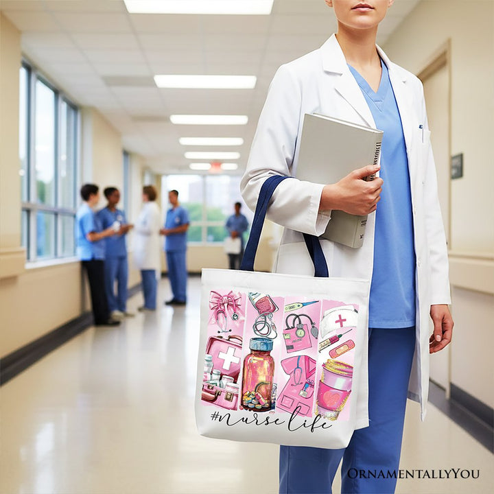 Nurse Life Canvas Tote Bag, Medical Essentials Gift Bag for Coquette Nurses Tote Bag OrnamentallyYou 