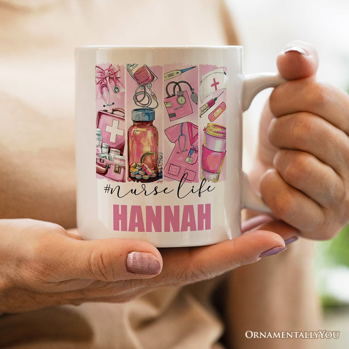 Nurse Life Personalized Mug, Coquette Medical Worker Appreciation Gift with Custom Name Personalized Ceramic Mug OrnamentallyYou 