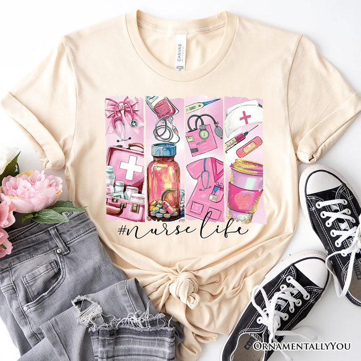 Nurse Life T-Shirt, White and Natural Medical Essentials Tee for Coquette Nurses