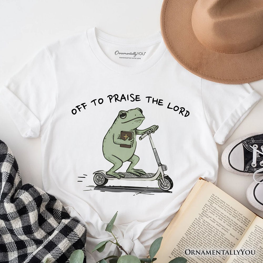 Off to Praise the Lord Funny Frog T-Shirt, Christian Faith Humor Jesus Tee T-Shirts OrnamentallyYou White XS 