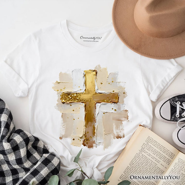 Oil Brushstroke Cross T-Shirt, Christian Faith Jesus Easter Tee T-Shirts OrnamentallyYou White XS 