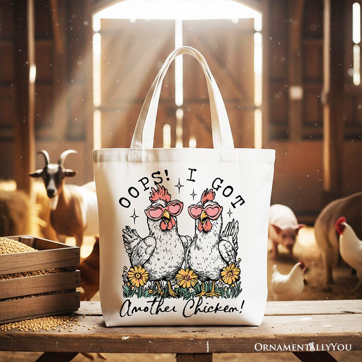 Oops I Got Another Chicken Canvas Tote Bag, Funny Farm Animal Gift Shopper Tote Bag OrnamentallyYou White 