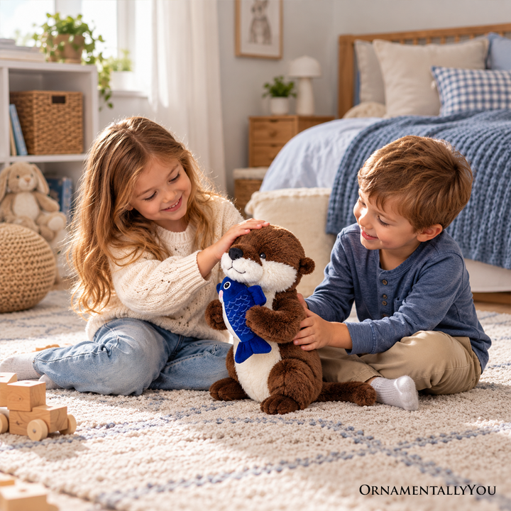 Otto the Otter Plushie, Adorable 12" Fish-Hugging Stuffed Animal for Kids’ Gifts