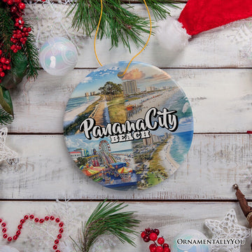 Panama City Beach Tropical Paradise Ornament, Florida Coastal Christmas Gift and Souvenir Ceramic Ornament OrnamentallyYou 