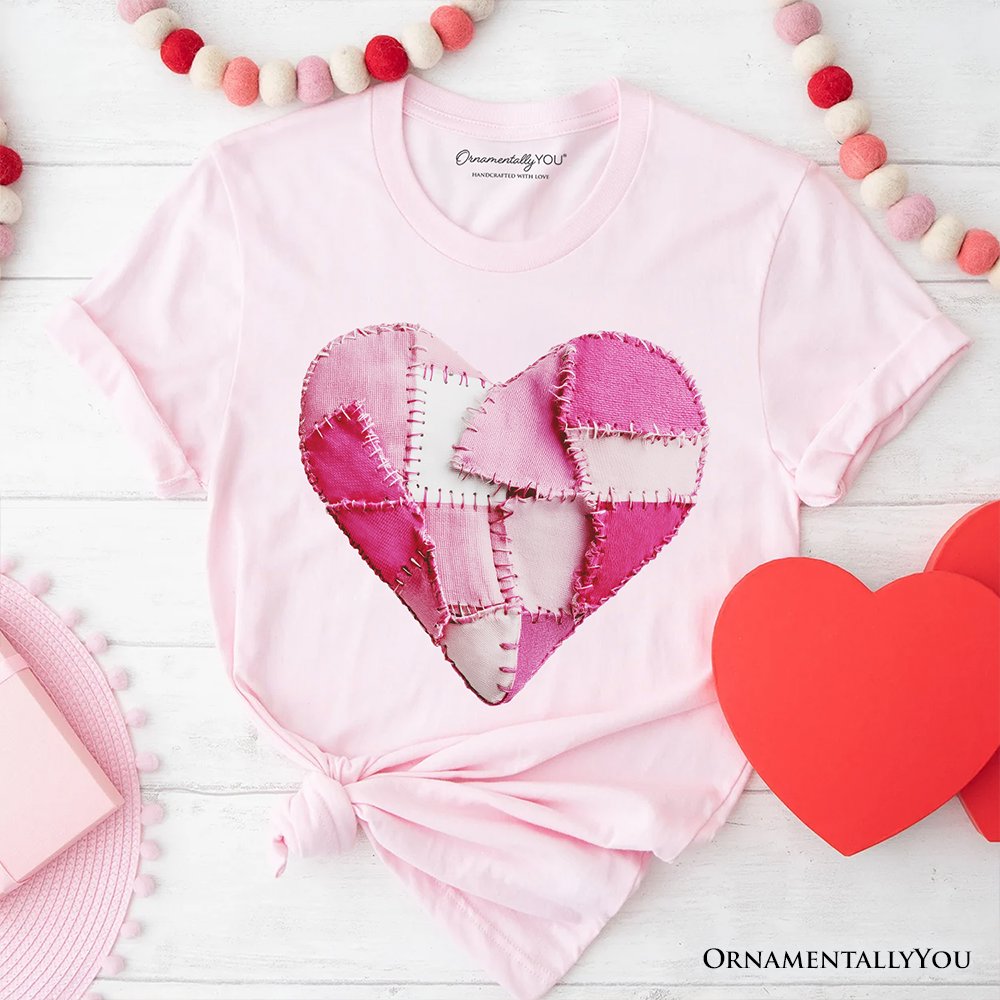 Patchwork Pink Heart Valentine T-Shirt, Love Retro Coquette Tee T-Shirts OrnamentallyYou Soft Pink XS 